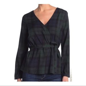 J Crew Mercantile Blackwatch Plaid Wrap Blouse 6